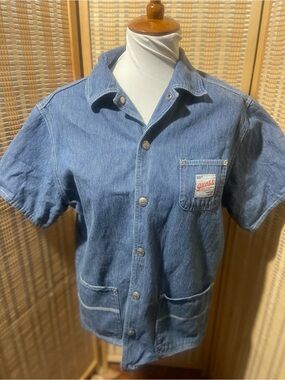 1990s Guess Kids/boys Hickory Stripe Short-Sleeve Chore Shirt